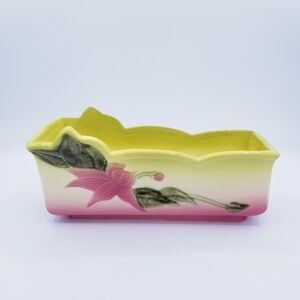 Vintage 1950's Hull Pottery Window Box Planter Floral Pink Green W14 10"